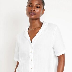 Crinkle Gauze Button-Down Shirt
